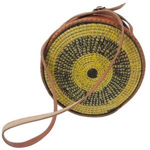 Handmade Leather Ratan Round Bohemian Ethnic Tribal Crossbody Bag